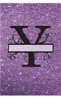 Y - Journal & Notebook: Monogram Letter Y, Journal, Notebook with Unicorn on Back - Purple Glitter Effect Cover(25 Purple Glitter Cover 6" X 9" 150pg)