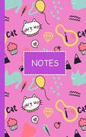 Notes: Dot Grid Notebook - A Whimsical Sketch-style Kitten, Cupcakes and Doodle Rainbows Notebook Journal