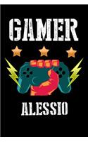 Gamer Alessio: Kariertes Notizbuch mit 5x5 Karomuster für deinen personalisierten Vornamen