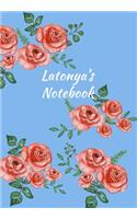 Latonya's Notebook: Personalized Journal - Garden Flowers Pattern. Red Rose Blooms on Baby Blue Cover. Dot Grid Notebook for Notes, Journaling. Floral Watercolor Design