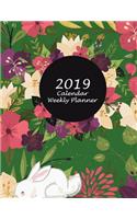 2019 Calendar Weekly Planner: Green Floral Premium Cover, Weekly Calendar Book 2019, Weekly/Monthly/Yearly Calendar Journal, Large 8.5" x 11" 365 Daily journal Planner, 12 Months
