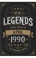 Real Legendes were born in April 1990: Vintage Birthday Notebook - Great Individual Gift for Writing Notes, Scribble and Reminders lined 6x9 Inch 100 Pages