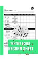 Yahtzee Score Record Sheet: A Cute Green Large Score Card Pads, Log Book Keeper, Tracker, Of Yahtzee Game Set Dice Thrown; With 100 Pages To Write In Players Name and Scores Fo