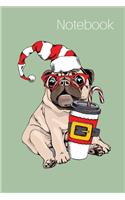 Notebook: Hipster Glasses Sage Christmas Coffee Pug Illustration College Ruled Lined Journal