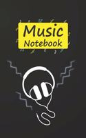 Music Notebook: Headphone & Sparkle Effect With Cool Interior. 120 Pages 6x9 in Music Manuscript Paper. Space to Write Lyrics and Music Notes. Musicians Notebook. M