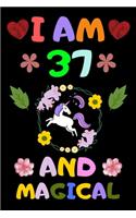 I Am 37 and Magical: Happy Magical 37th Birthday Notebook & Sketchbook Journal for 37 Year old Girls and Boys, 100 Pages, 6x9 Unique B-day Diary, ... Unicorn Rainbow Sta
