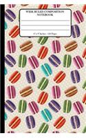 Wide Ruled Composition Notebook 6" x 9". 120 Pages.: Book Cover With Beautiful Macaron Macaroon Stylized Repetition Background Pattern.