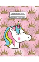 Unicorn Composition Notebook: Gold Glitter Pink Princess Unicorn Composition Book, Wide Ruled, Student Teacher School Kids, 100 Pages, 7.44x9.69