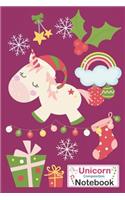 Unicorn Composition Notebook: Pink Christmas Themed Unicorn Xmas Notebook Journal Diary