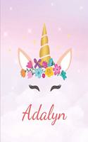 Adalyn: Personalized Unicorn Sketchbook For Girls With Pink Name - Girls Customized Personal journal/ blank book - 8.5x11 110 Pages Doodle Sketch Create- cu
