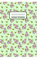 Journal Notebook: Notebook, Journal, Or Diary - Bee Flowers Pattern Cover Design - 110 Blank Lined Pages - 6" X 9" - Matte Finished Soft Cover