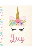 Lucy: Personalized Unicorn Primary Handwriting Notebook For Girls With Pink Name - Dotted Midline Handwriting Practice Paper - Kindergarten to Early Child