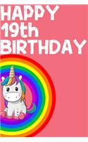 Unicorn Notebook Happy 19th Birthday