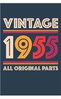 Vintage 1955 Notebook 'All Original Parts' - 64 Years Old Birthday Planner - Retro Journal for Women and Men - 64th Birthday Gift