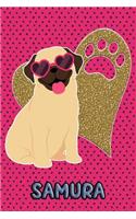 Pug Life Samura: College Ruled Composition Book Diary Lined Journal Pink