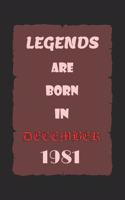 Legends Are Born in December 1981: Birthday Gift Notebook, Journal For Best Friends And Family, Lined (6×9) 100 Pages.