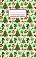 Journal Notebook: Journal, Notebook, Or Diary - Christmas Tree Candy Cane Bell Pattern Cover Design - 120 Blank Lined Pages - 7" X 10" - Glossy Finished Cover
