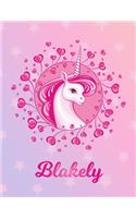 Blakely: Unicorn Large Blank Primary Sketchbook Paper - Pink Purple Magical Horse Personalized Letter B Initial Custom First Name Cover - Drawing Sketch Book