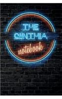 The CYNTHIA Notebook: Vintage Blank Ruled Personalized & Custom Neon Sign Name Dotted Notebook Journal for Girls & Women. Wall Background. Funny Desk Accessories. Retro B