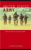 United States Army Note Monthly 2020 Planner 12 Month Calendar