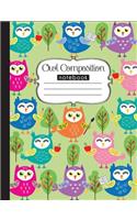 Owl Composition Notebook: 120 page, writing notebook for school, wide ruled, art by Anna Nadler(1 Anna's Notebooks)