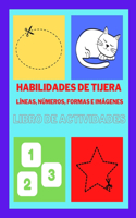 Libro de actividades de tijeras con líneas, números, formas e imágenes