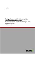 Ökologische und soziale Kriterien bei der Kreditvergabe am Beispiel des Staudammprojekts Copalar in Nicaragua - eine kritische Analyse