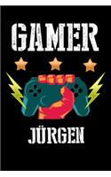 Gamer Jürgen: Kariertes Notizbuch mit 5x5 Karomuster für deinen personalisierten Vornamen