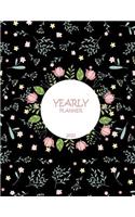 Yearly Planner 2021: Black Flower Book, Yearly Calendar Book 2021, Weekly/Monthly/Yearly Calendar Journal, Large 8.5" x 11" 365 Daily journal Planner, 12 Months Calendar