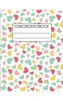 Composition Notebook: Awesome Cool Composition Journal Wide Ruled 8.5 x 11 in, 100 pages book for boys, kids, school, students and teachers (Cute Hearts Composition Books