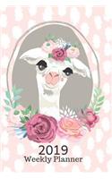 2019 Plan on It Weekly Planner: Llama Posing Pretty Portrait on Pink Background 12 Month Calendar Appointment Pocket Planner