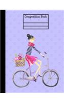 Paris Girl On Bike Composition Notebook - Wide Ruled: 7.44 x 9.69 - 200 Pages