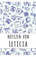 Notizen von Leticia: Kariertes Notizbuch mit 5x5 Karomuster für deinen personalisierten Vornamen