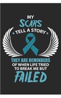 My Scars Tell A Story: Krebsbekämpfung Notizbuch liniert DIN A5 - 120 Seiten für Notizen, Zeichnungen, Formeln - Organizer Schreibheft Planer Tagebuch