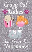 Crazy Cat Ladies are Born in November: This Cat Notebook/ Cat Journal / Birthday notebook / Cat Women / Cat Planner has a cute silver pink sparkly cover. Great Cat Gifts for her for Chris