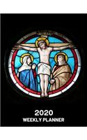 2020 Weekly Planner: Catholic Jesus Stained Glass 52 Week Journal 8.5 x 11 inches for Women, Academic Organizer Monthly Calendar Scheduler Appointment Agenda Notebook Pl