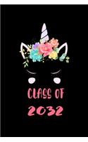 Class of 2032 Unicorn Notebook: Funny Unicorn Classroom Journal Back To School For Kids Of Class Of 2032 Graduation Gift Lined Notebook / Journal Gift, 120 Pages, 6x9, Soft Cover, 