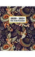 2020-2024 Five Year Planner: Beautiful Bird of Paradise Pattern - Persian Rug Design - 60 Month Calendar and Log Book - Business Team Time Management Plan - Agile Sprint - Medic