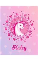 Haley: Unicorn Sheet Music Note Manuscript Notebook Paper - Magical Horse Personalized Letter A Initial Custom First Name Cover - Musician Composer Instrum