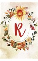 Notebook 6"x9", Letter R, Orange Green Floral Design