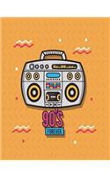 90's foerver: Radio in 90's on yellow cover and Lined pages, Extra large (8.5 x 11) inches, 110 pages, White paper