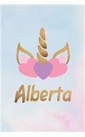 Alberta: Personalized First Name Unicorn Gift Birthday Girl Notebook Journal 104 Pages