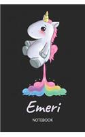 Emeri - Notebook: Blank Ruled Personalized & Customized Name Rainbow Farting Unicorn School Notebook Journal for Girls & Women. Funny Unicorn Desk Accessories for Kin