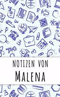 Notizen von Malena: Kariertes Notizbuch mit 5x5 Karomuster für deinen personalisierten Vornamen