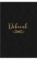 Deborah: Personalized Journal to Write In - Black Gold Custom Name Line Notebook