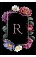 R: Floral Monogram Initial R / Medium Size Notebook with Lined Interior, Page Number and Daily Entry Ideal for Taking Notes, Journal, Diary, Daily Plan