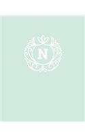 N: 110 Dot-Grid Pages - Monogram Journal and Notebook with a Light Mint Green Background and Simple Vintage Elegant Design - Personalized Initial Lette