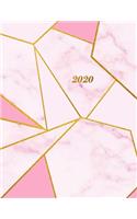 2020: Stylish Pink Marble 2020 Custom Design Planner Dated Journal Notebook Organizer Gift - Daily Weekly Monthly Annual Activities Calendars Notes To Do 