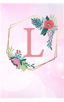 L: Monogram Letter L 120 Pages 6x9 Inches Notebook Marble Gold Rose personalized Name colored Flowers Initial Diary for Women and Girls