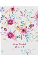 Graph Notebook 8.5 x 11: Pretty Pink Floral, 1/4" Inch Graph Paper Large Print 8.5" x 11" Blank Quad Ruled, Blank Graph Paper Composition Books